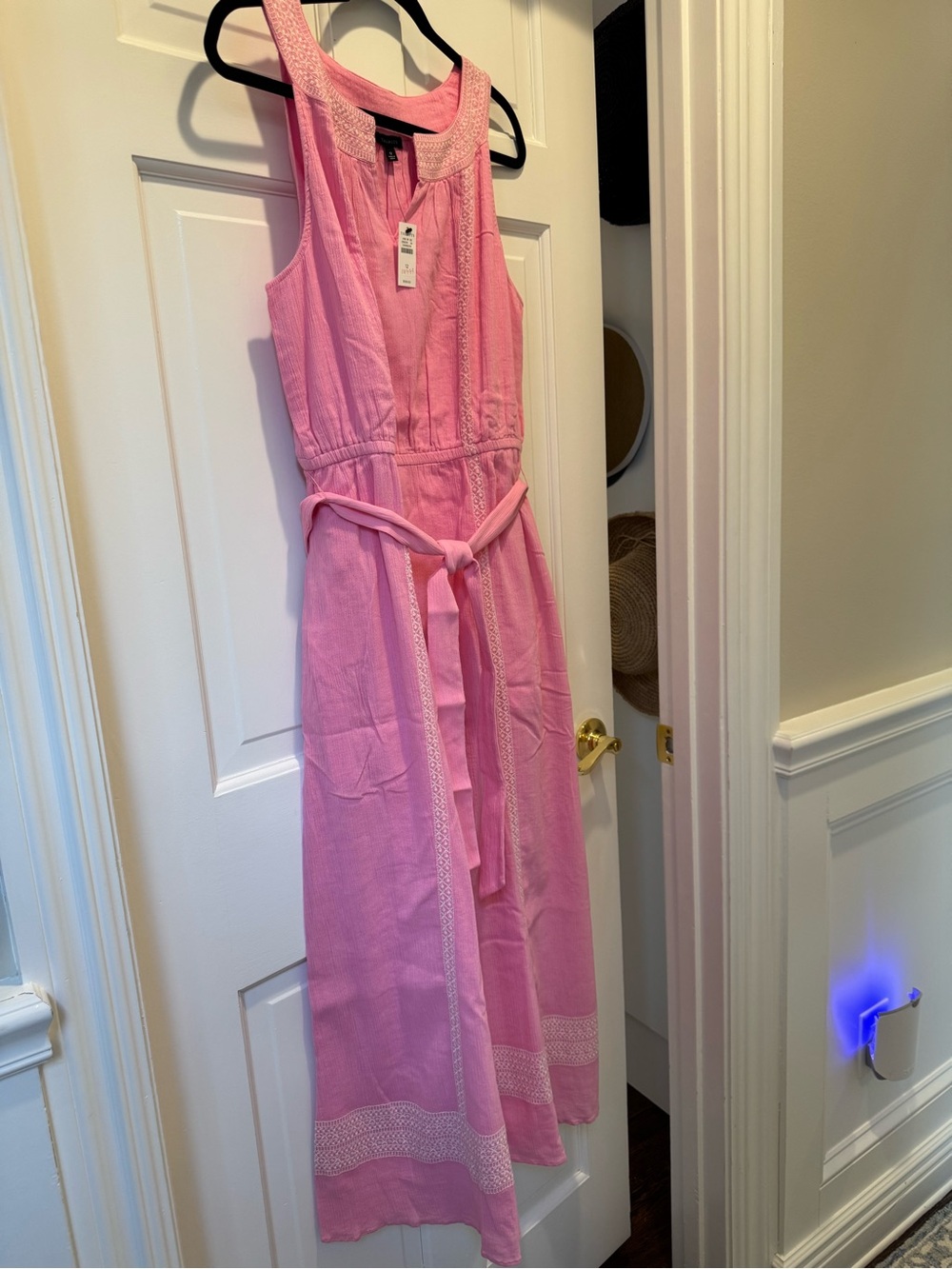 Talbots Pink Embroidered Sleeveless Maxi Dress with Tie Waist - Picture 3 of 6
